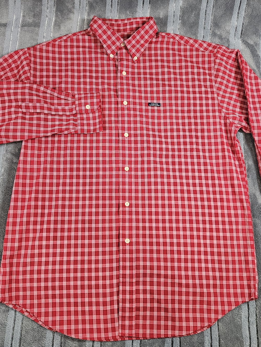 Red and White Plaid Button-Down Shirt